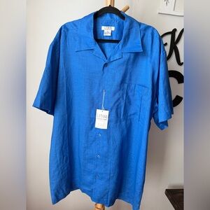 Litani Blue 100% Linen Camp Shirt Short Sleeve Button Up Top Men’s Size XXL NEW